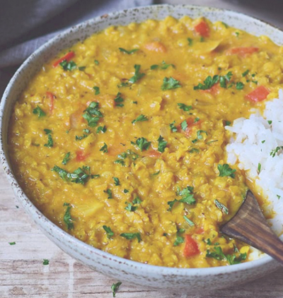 dahl with rice and coconut cream