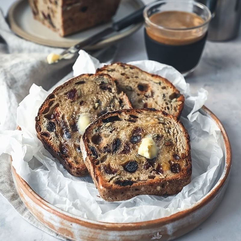 fruit loaf with butter